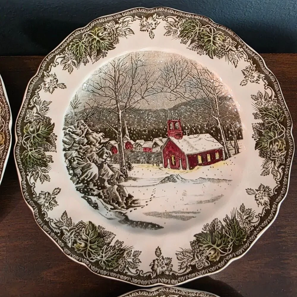 Set Of 4 Johnson Bros The Friendly Village Dinners Plates 9 3/4” England